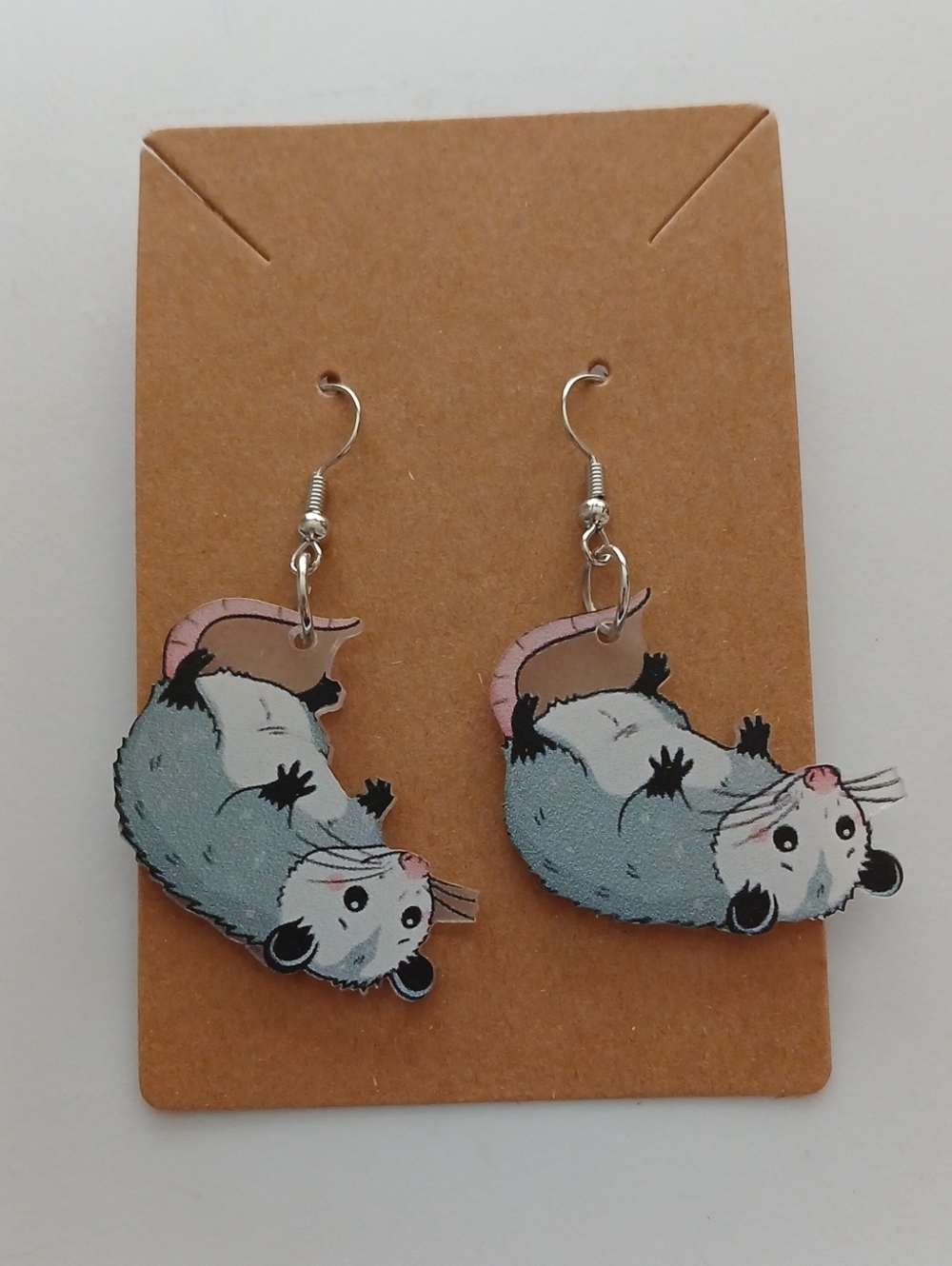 Fashion Jewelry Pink & Gray Opossum Dangle Earrings
